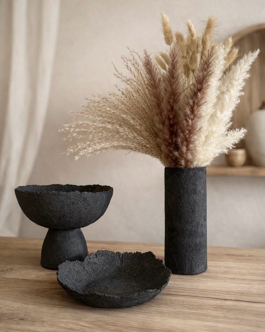Black Bowl & Vase Set